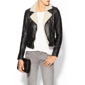 Faux leather shearling bomber jacket